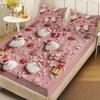 3pcs Pink Santa Claus Printed Chipless Bed Sheet Set, Multi Size Soft Bed Cover, Bedroom Bedding Decoration, Machine Washable