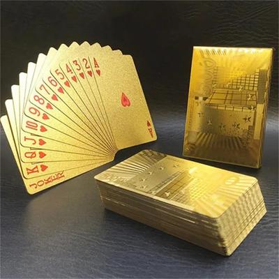 55 Stück Goldene Spielkarten Unterhaltungskarten Goldfolie Pokerset Magische Karten 24K Gold Kunststofffolie Pokerkarten Langlebige Wasserdichte Karten