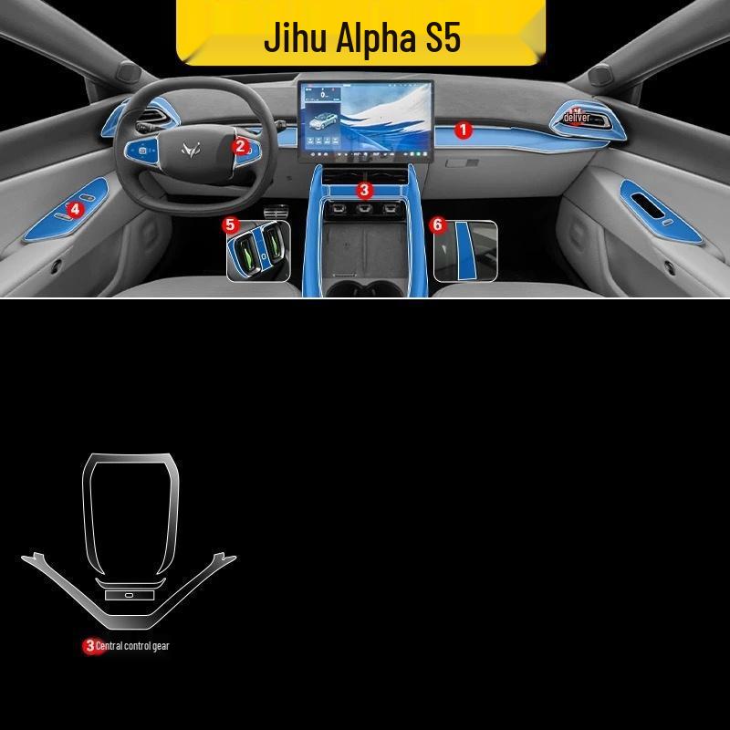 Jihu Alpha S5 Interior Protection Film for 25 Models: Dashboard, Navigation, Console, Gear Shift, Steering Wheel