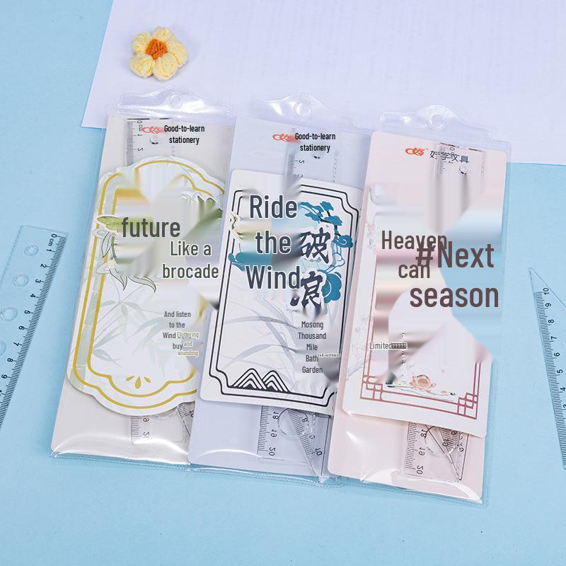 Cute Cartoon Student Ruler Set: Transparent 20cm Straight Ruler, Triangle Ruler, Protractor - 4 Pieces