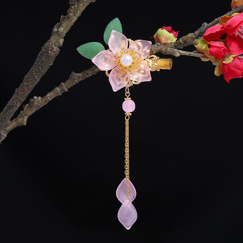 Handgefertigte glasierte Blumenspange Feen-Schritt Fransen Haaraccessoires Hanfu vielseitige Kante Clip mit Accessoires