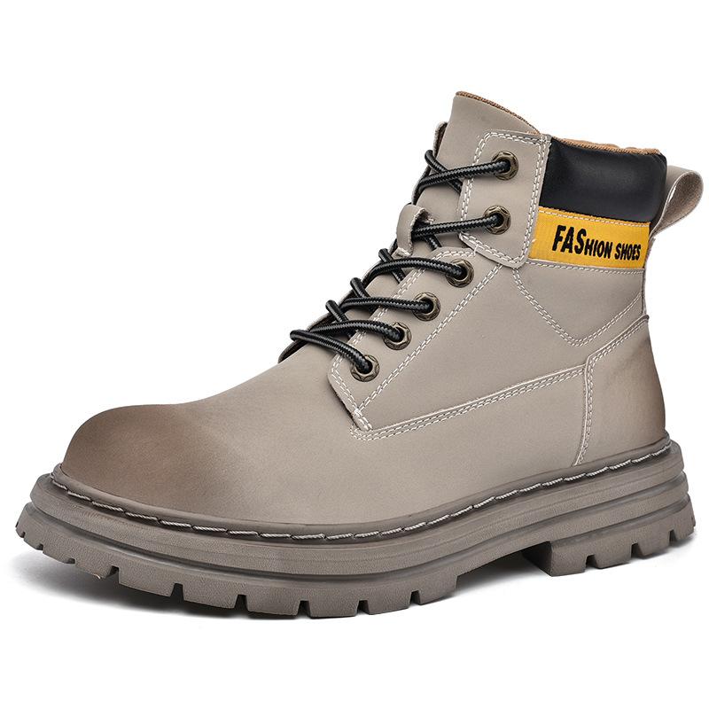 Zimní vysoké pracovní boty v britském stylu s tlustým dnem Pracovní boty Pánské středně vysoké voděodolné retro motorkářské trendy boty