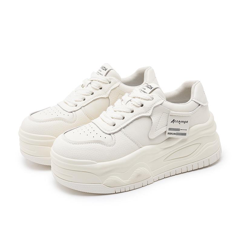 Leather women's casual shoes 2025 spring new thick-soled inner height increase white shoes thick baseplate shoes sports shoes