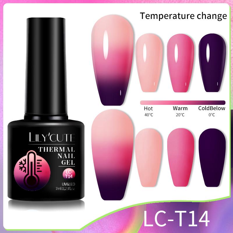 LILYCUTE 7ml Thermal Gel Nail Polish 3 Layers Temperature Shiny Color Changing Semi Permanent Soak Off UV Gel Polish Varnish Base Top Gel Nail Art DIY