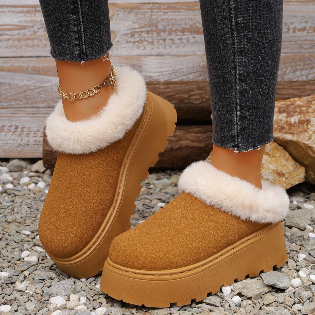 Thick-soled Heightened Snow Boots, Toe Slippers, Women's 2025 New Winter Plush Cotton Slippers