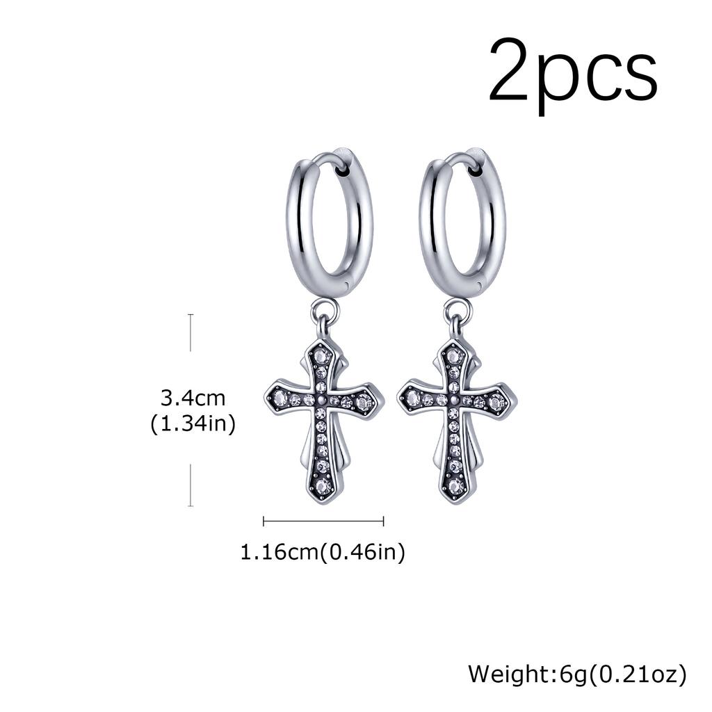 High Quality Cross Hoop Earring for Men,Hypoallergenic Stainless Steel Cross Charms Pierced Earring,Hip Hop Trendy Jewelry