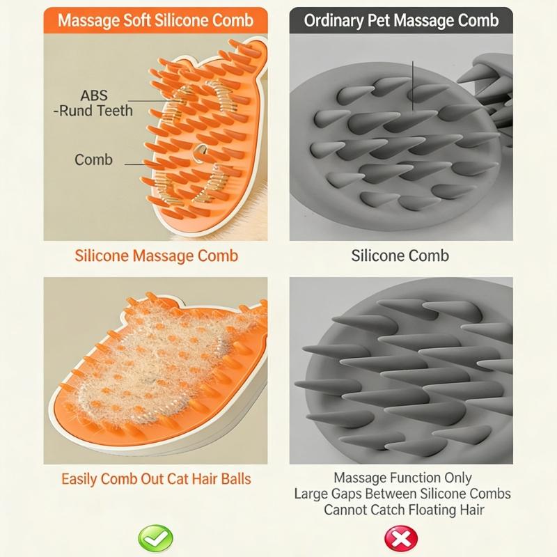 Portable Rechargeable Pet Hair Brush Gentle Soothing Steams Technology for Various Coat Type
