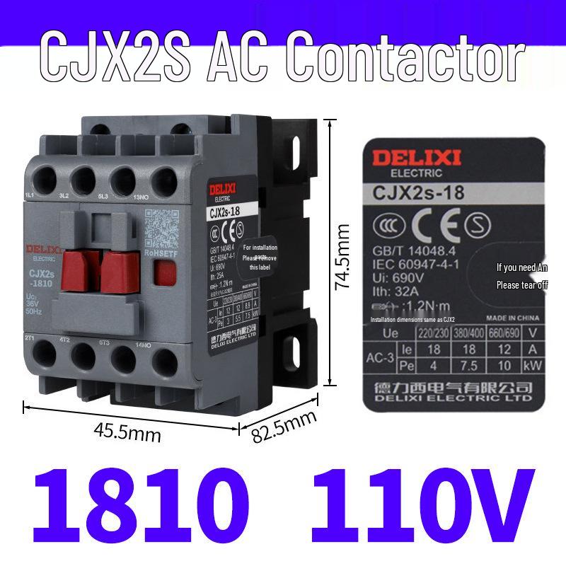 DELIXI CJX2S AC Contactor 1810 1801 1811 - Voltages: 220V, 380V, 110V, 36V, 24V.