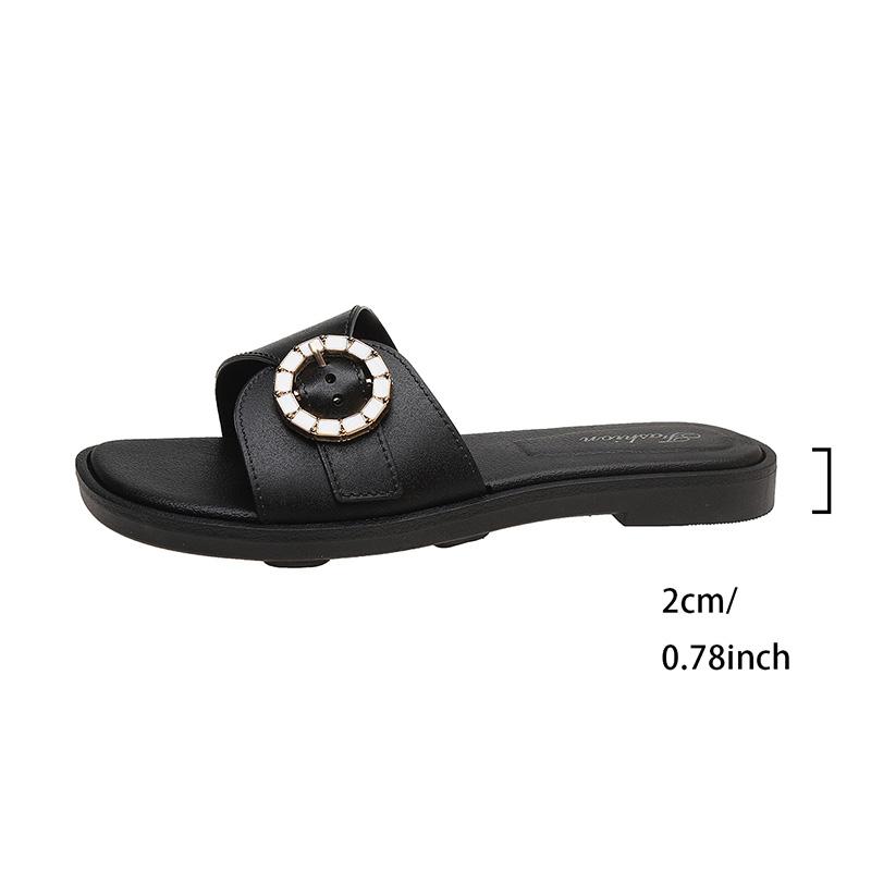 

Fashion Women s Light Comfort Beach Slippers Plus Size Round Buckle Decor Flat Slippers 2025 Summer Soft Sole Non Slip Platform Slides 36 чёрный