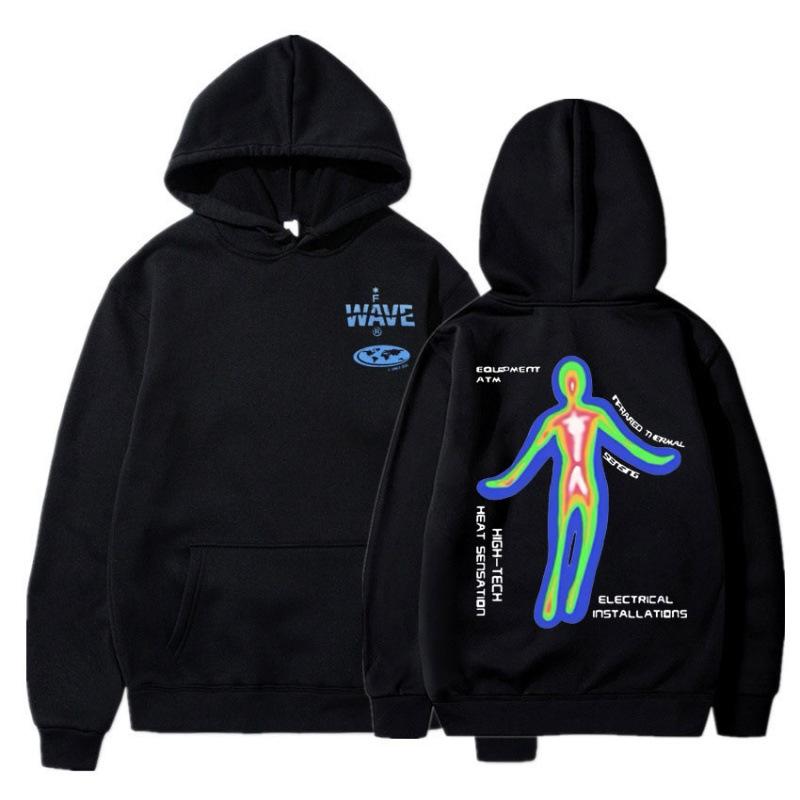 Skelett Thermografie Grafikdruck Hoodie Herbst Winter Fleece Streetwear