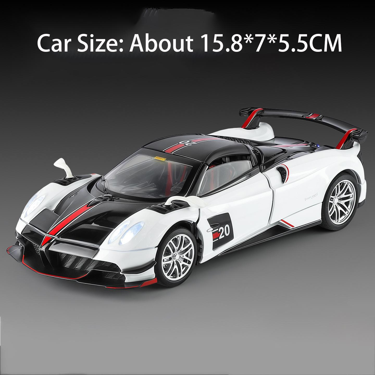 

1:32 Huayra Dinastia Huayra BC Car Model Toy Doors Opened Sound Light Models Pull Back Rubber Tires Vehicle for Kids Unique Gift