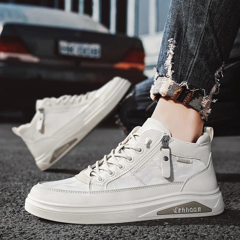 Hip Top Boots Autumn Men's Casual Shoes British Style Versatile White Board Shoes Trendy Men's Summer Eva Insole Rubber Upper