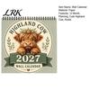 Retro Style Wall Decor 2027 Highland Cow Calendar, Rustic Farmhouse Scottish Decorative Home Office Organizer 12 Monthly Planner, Cute Animal Hanging