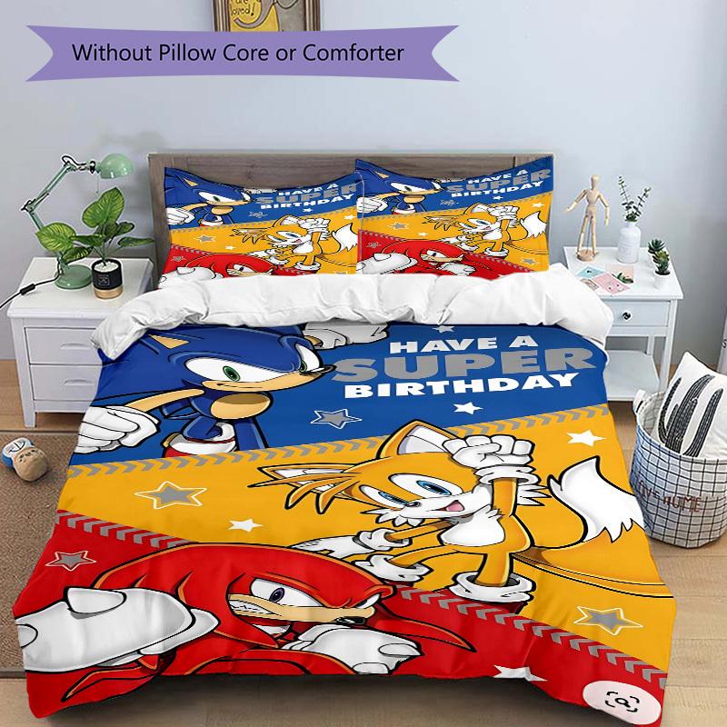 3pcs Sonic the Hedgehog Bedding Set. Soft and Comfortable with No Core Included (1x Duvet Cover + 2x Pillow Covers) yy251010216