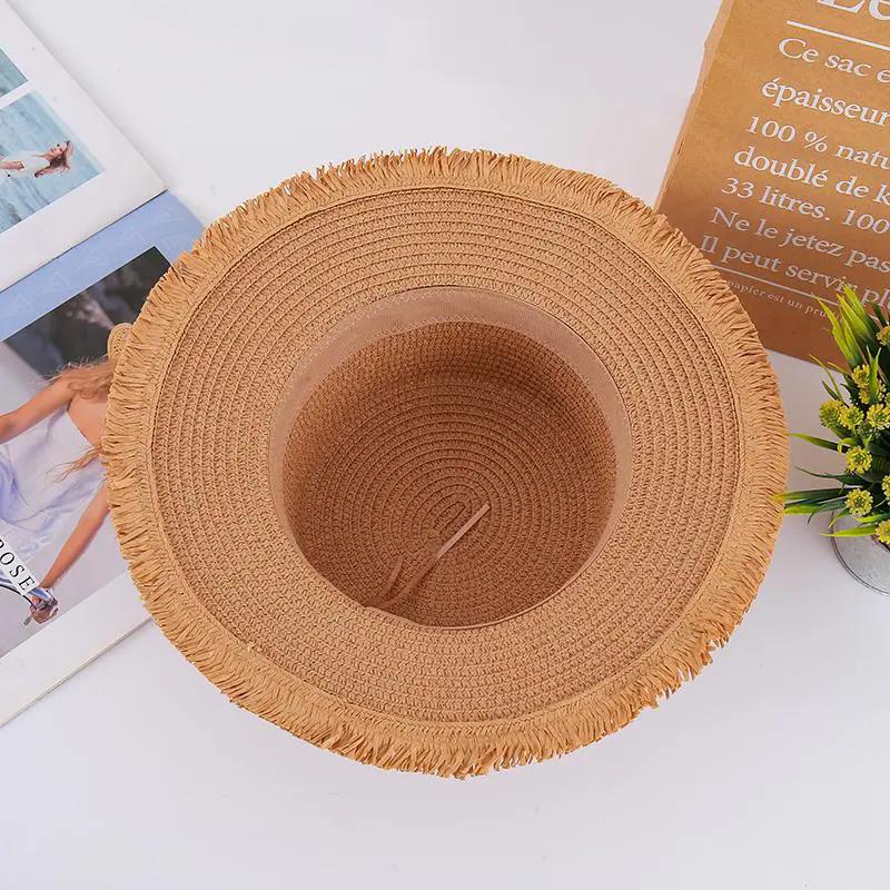 WTEMPO Solid Color Simple Summer Straw Hats Women Spring Summer Wide Brim Rough Selvedge Outdoor Breathable Foldable Beach Sun Hats