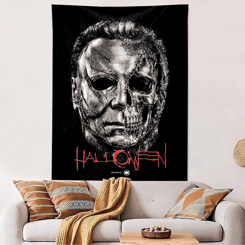 Halloween Movie Tapestry Wall Hanging, Horror Film Poster Art, Spooky Wall Decor for Bedroom Living Room Dorm