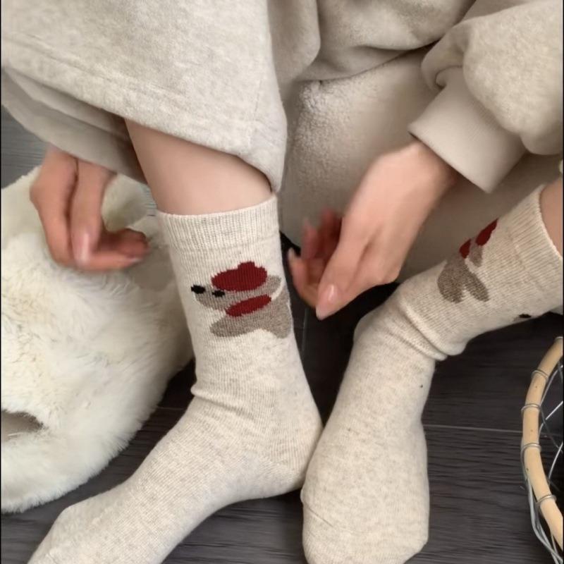 Female Autumn and Winter Thickened Warm Lovely Puppy Wool Boneless Pile Socks