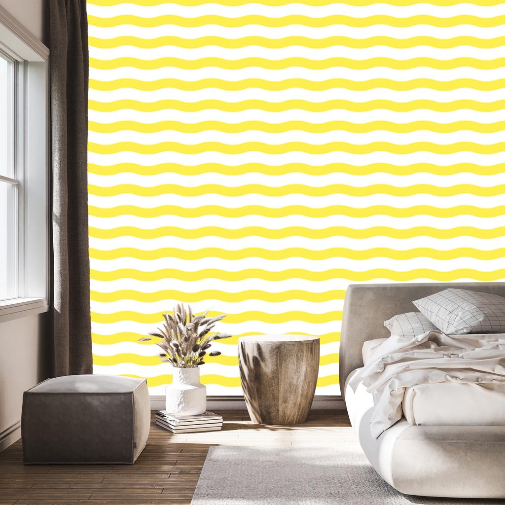White and yellow striped wallpaper for living room and bedroom 50x1000