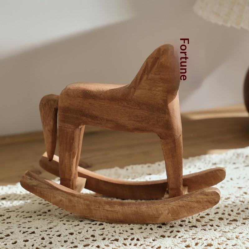 Creative Hand Carved Wooden Horse Series Retro Style Rocking Horse Desktop Decoration Ornament For Friends Commemorative Gift