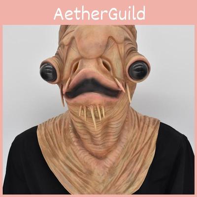 Latex Monster Green Fish Monster Mask With Hand Gloves For Haunted House Events And Halloween