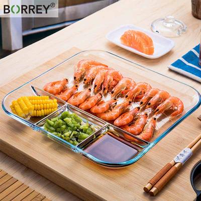 BORREY Cam Tabak Yemek Temperli Cam Meyve Tabağı Mikrodalga Fırın Isıtma Ayırma Tepsisi Tatlı Atıştırmalık Tabağı Yaratıcı Ev