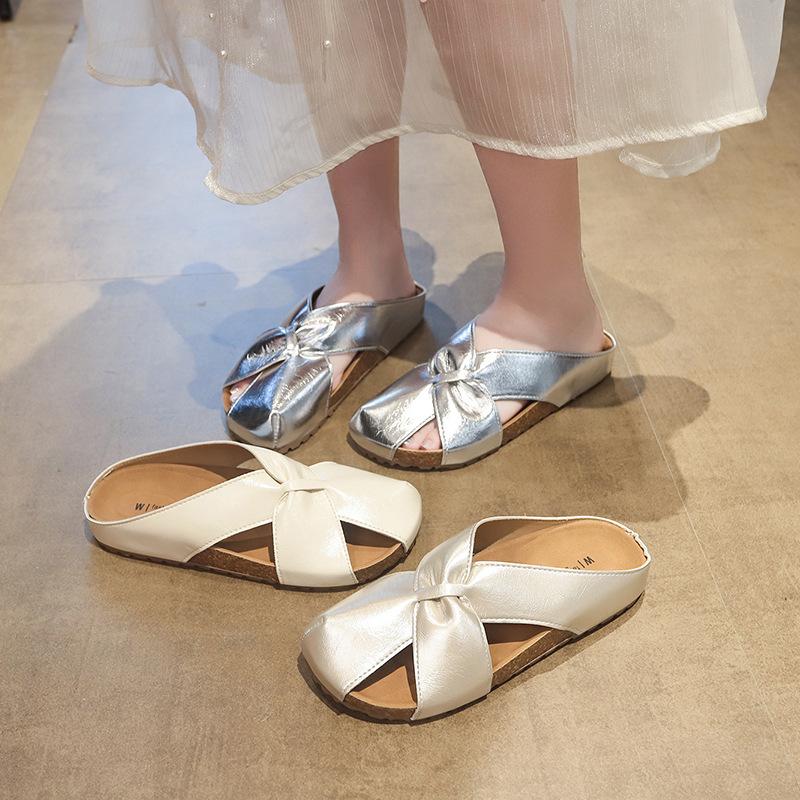 Thick-bottomed Bag Head Half Slippers Women's Outer Wear 2025 Summer New Comfortable Skirt Beautiful Niche Silver Cool Slippers