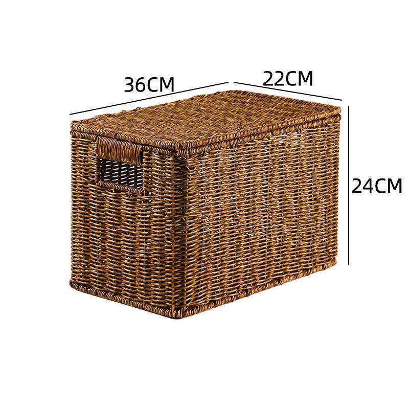 Nordic Style Rattan-Look Woven Storage Box with Lid for Bedroom and Household Organization.