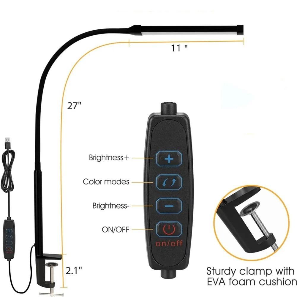 

Светодиодная настольная лампа с зажимом 10 Вт, поворотный кронштейн, настольная лампа с защитой глаз, регулируемой яркостью, 10 уровней яркости, 3 режима освещения