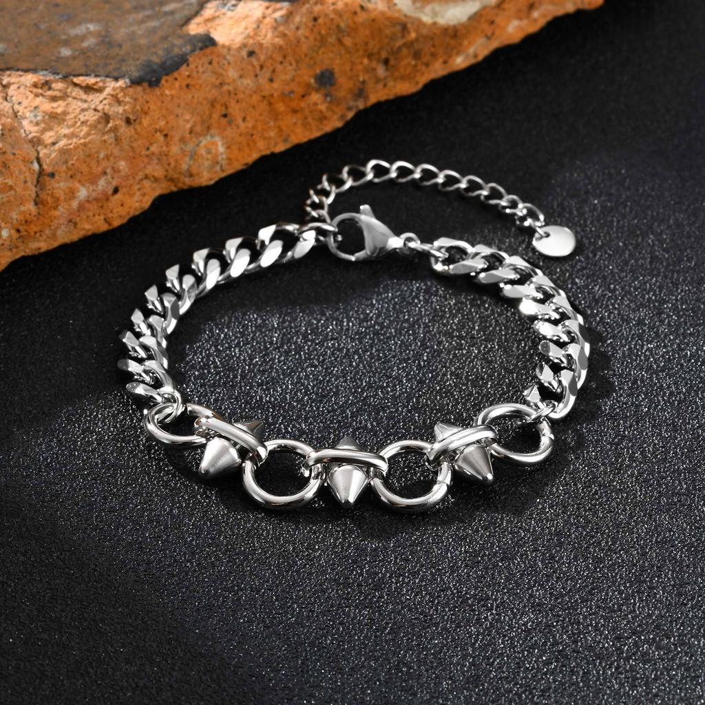 Vnox Six-Sided Rivet Chain Bracelet for Men, Adjustable Punk Men's Jewelry, Stainless Steel Never Fade Hip Hop Wristband Gifts