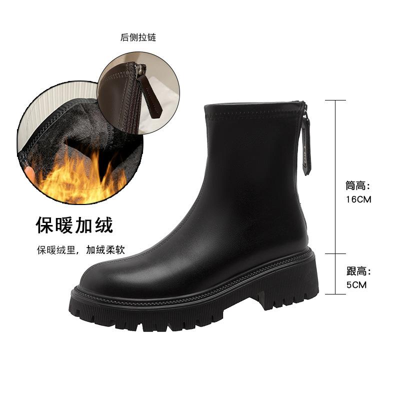 British Martin boots women's short boots thick-soled heightened thin boots rear zipper advanced sense medium heel thick heel single boots children
