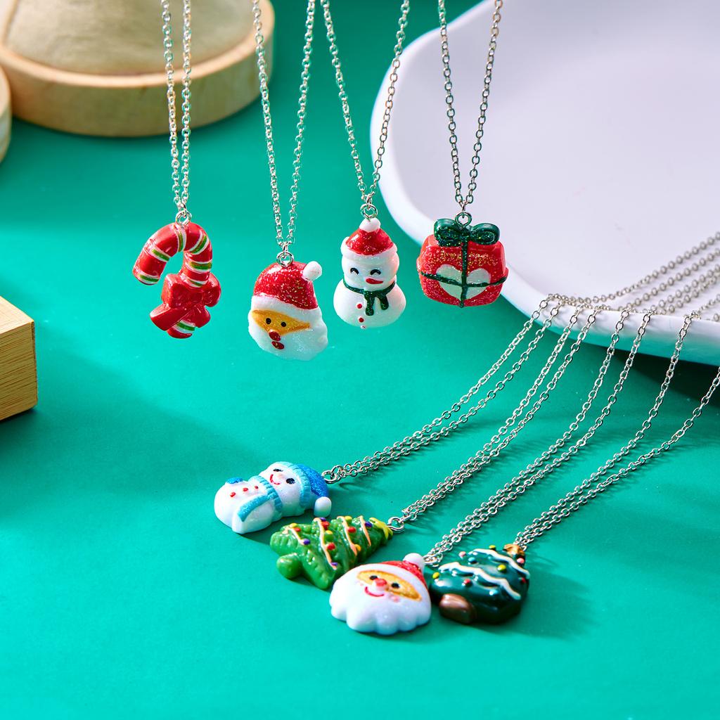 Christmas Resin Pendant Christmas Resin Snowman Pendant Necklace Versatile Christmas Gift Box Necklace Female
