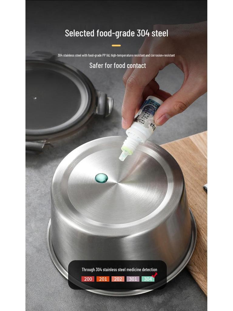 304 Stainless Steel Food Storage Container Set (4-Piece): Round, Sealed, Fresh-Keeping for Lunches, Camping, and Picnics.