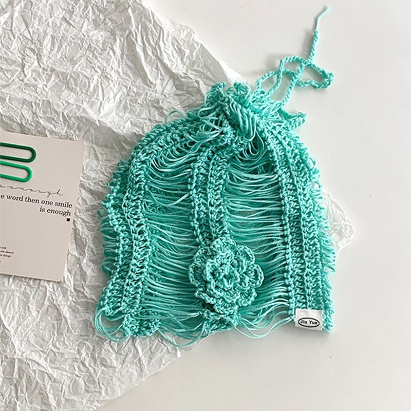 

Весна и Лето Новая Корейская Ретро Элегантная Тонкая Шляпа-Стопка Трехмерный Цветок Ажурная Вязаная Шляпа Женская Нишевая Маленькая для Лица