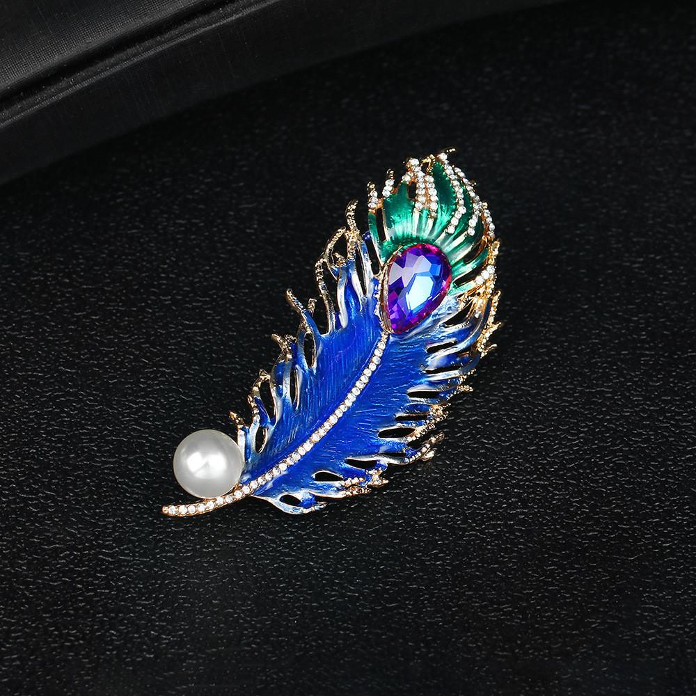 Broche de Pluma de Pavo Real con Diseño Geométrico Sumergido en Aceite de Resina Para Accesorios de Moda