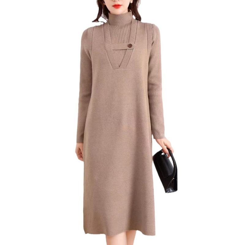 Solid color two-piece skirt autumn and winter temperament elegant semi-turtleneck sweater inner + fashion vest skirt knitted sweater set
