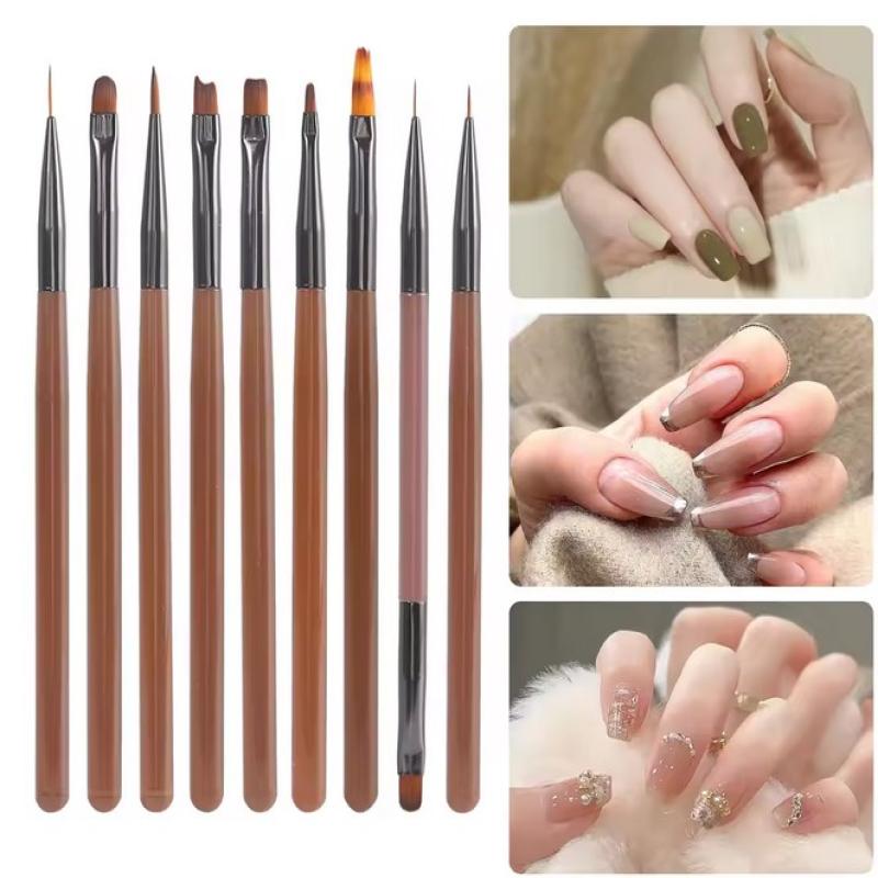 9 Peças Pincel de Unha Liner Caneta de Pintura Manicure Acrílico Pincel de Desenho Para Design de Arte de Unha Unhas de Gel UV Ponta Exibição Ferramenta DIY