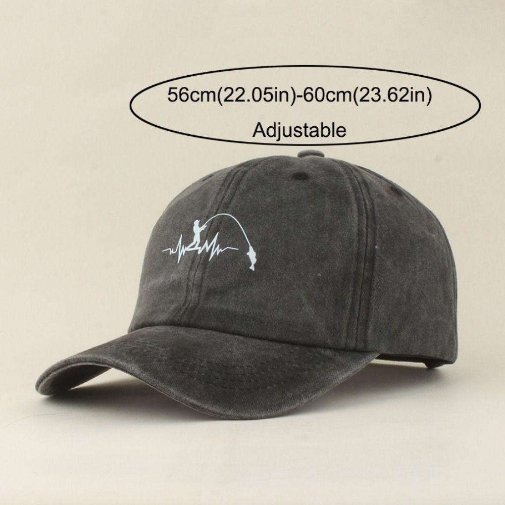 Washed Cotton Peaked Cap Fishing Pattern Design Sunscreen Hats For Man Women
