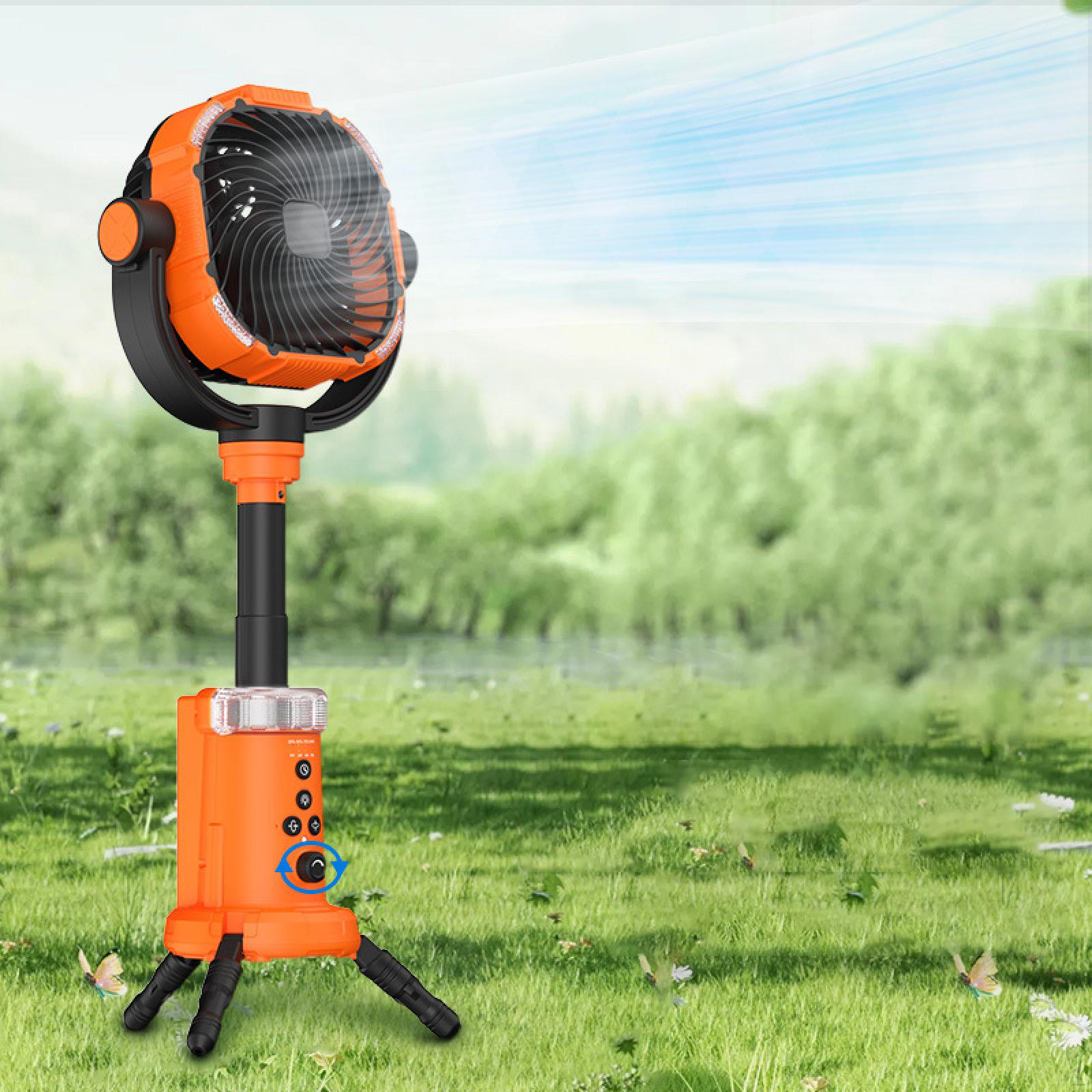 

Вентилятор для кемпинга, перезаряжаемый, настольный, складной, штатив с легким портативным полом для кемпингового патио оранжевый
