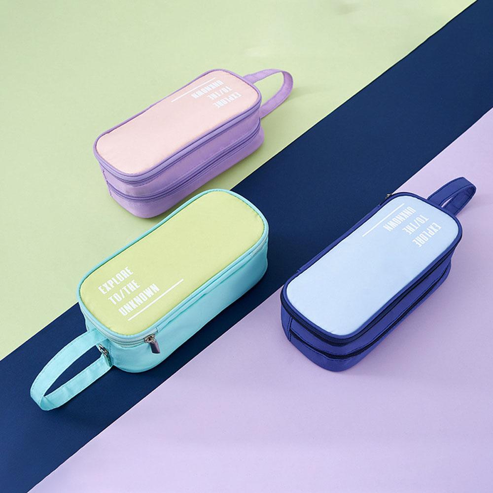 Candy Color Handheld Large Capacity Pen Bag Double Zipper Student Stationery Bag Multifunctional Pencil Case