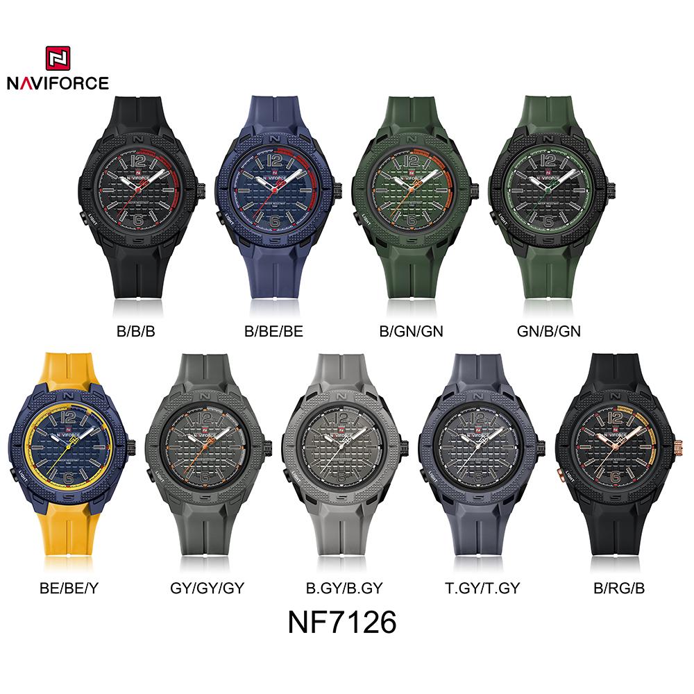 Naviforce Original Light Quartz Watch for Men Boy Luminous Pointer 50m Waterproof Silicone Strap Outdoor Fashion Men Watch NF7126