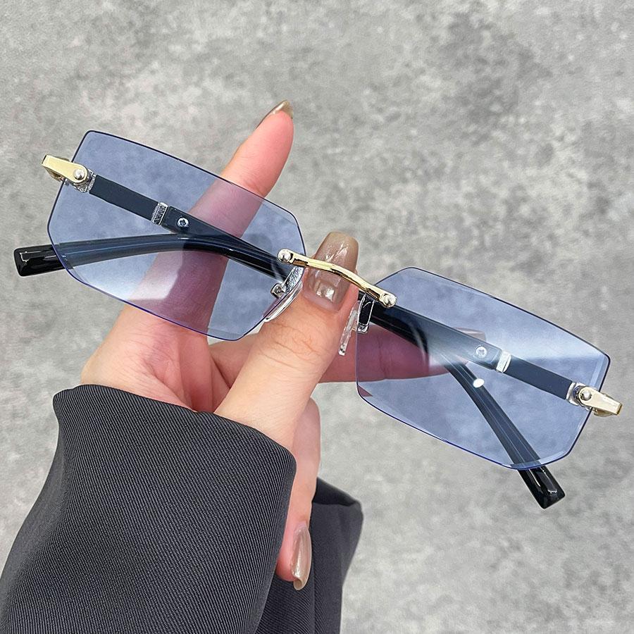 Luxury Rimless Business Rectangle Gradient Lens Unisex Fashion Sunglasses Women Men Fashion Colored lenses Metal Frame Glasses