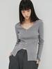 NOUVE Soft V-Neck Button Knit - Melange Gray