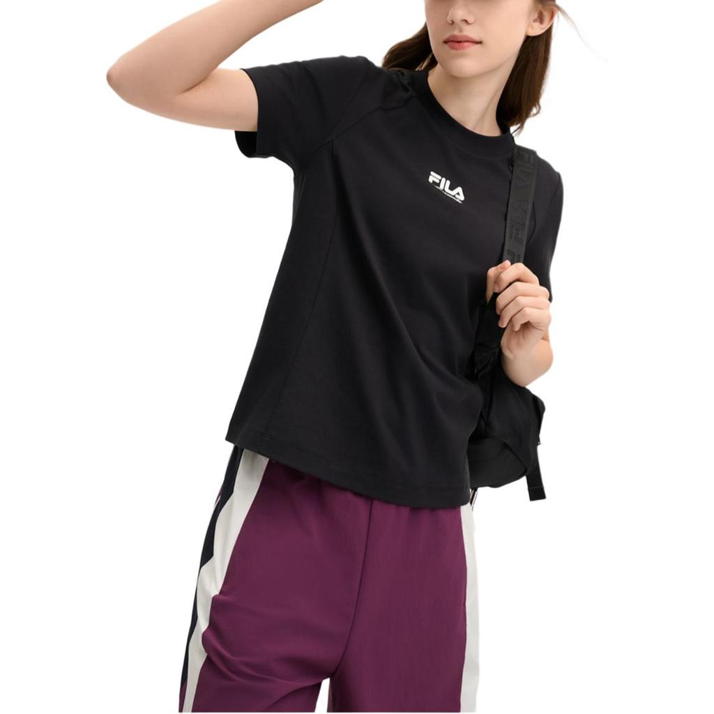 Fila Originálne Pohodlné Pletené Krátkorukávové Tričko Dámske Vrchné Oblečenie Čierne F11W519103F-BK
