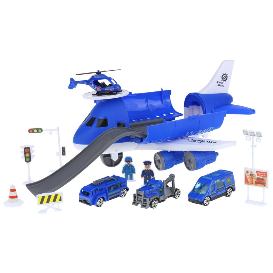 Police Transport Plane Foldable Parking with Vehicles Police Patrol Car