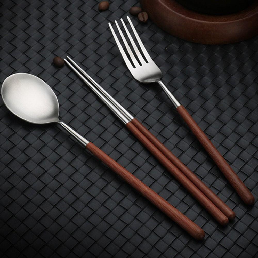 Household Dining Spoon Fork Chopsticks Portable Vintage Lunch Tableware Minimalist Reusable Wooden Dinnerware Eating Utensil