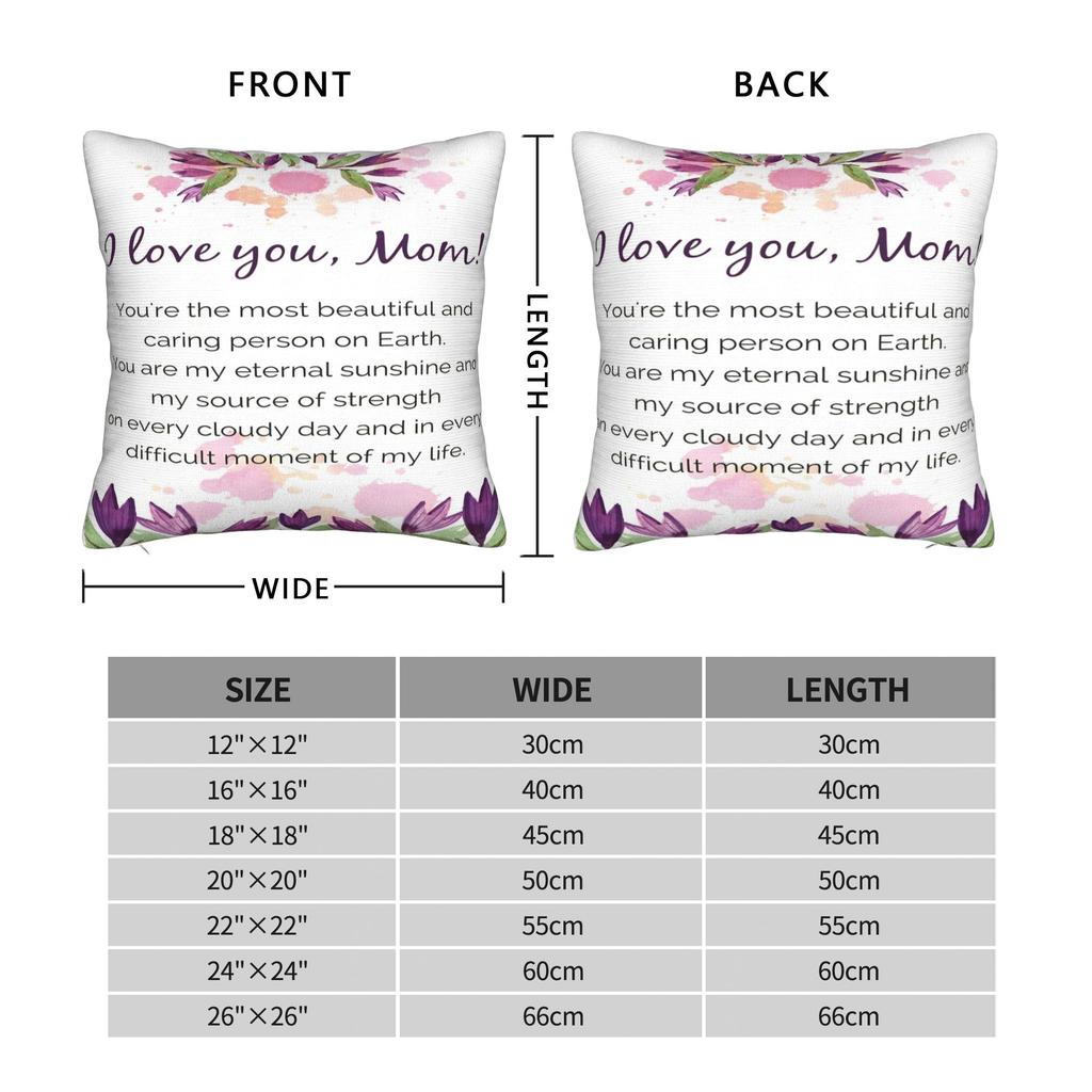 I Love You Mom Square Pillowcases Polyester Car Mother's Day  Cushion Case Funny Decor Pillowcase 45*45