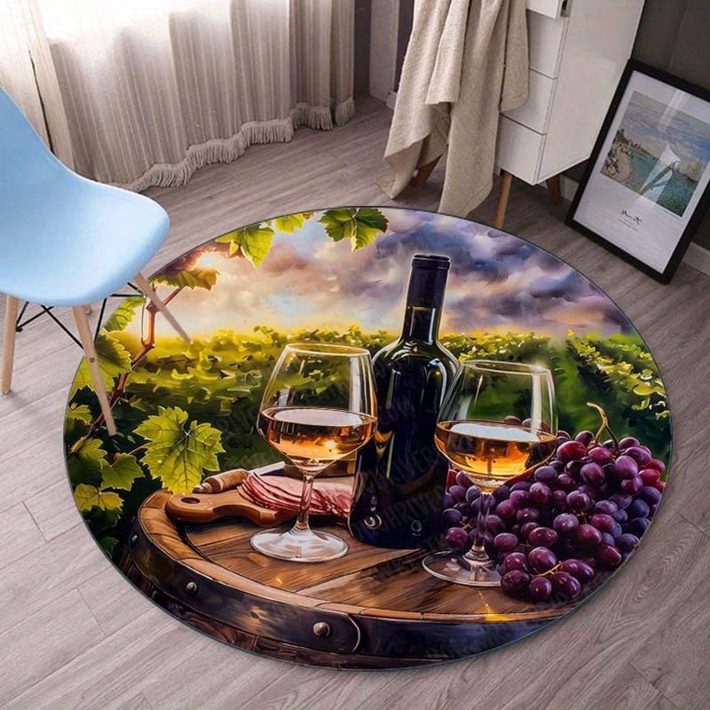Wine vineyard scene roundrug crystal velvet floormat red wine grapes landscape art homedecor anti slip carpet kitchen diningroom