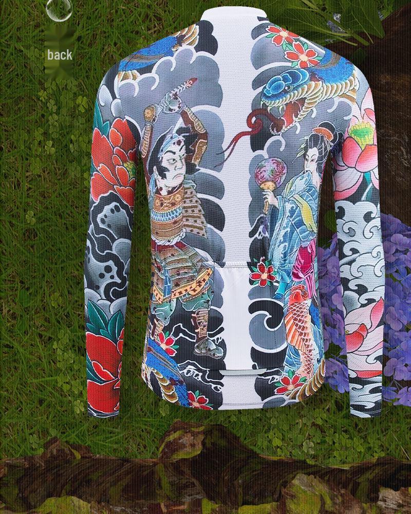 Japanese Tattoo Cycling Jersey - Spring/Autumn Cotton Fleece Long Sleeve, Unisex