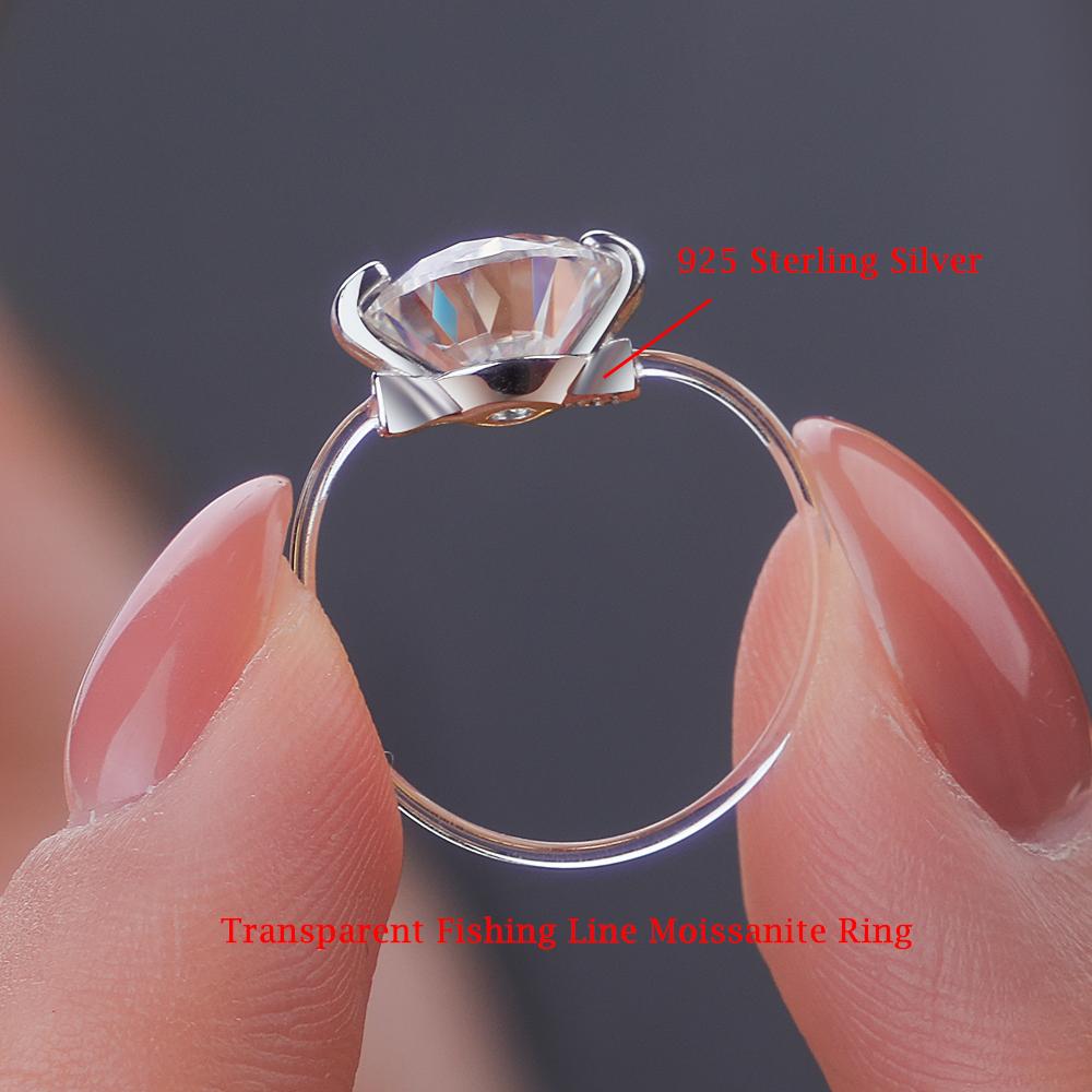 IGOTOS Transparent Fishing Line Moissanite Ring Certified S925 Silver Round Diamond Ring Wedding Band Jewelry for Women