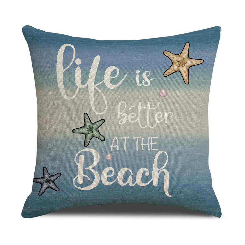 Summer Ocean Shell Starfish Pillow Case Line Print Home Sofa Pillow Case